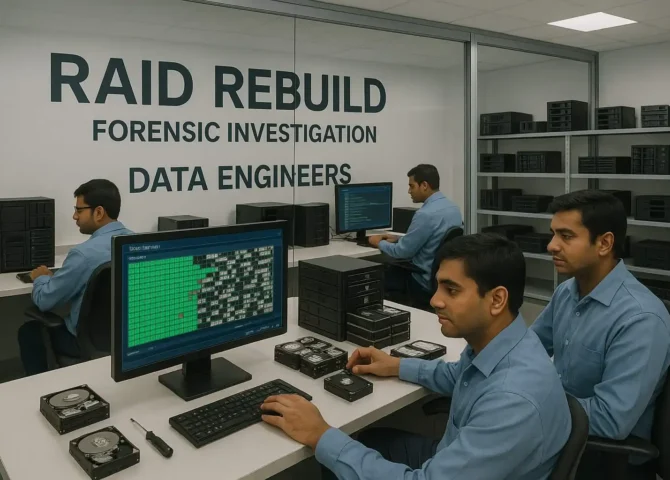 raid forensics data recovery delhi india deleted formatted corrupted raid arrays nas san servers raid 0 raid 1 raid 5 encrypted virus infected forensic experts cleanroom lab www.dataengineers.in
