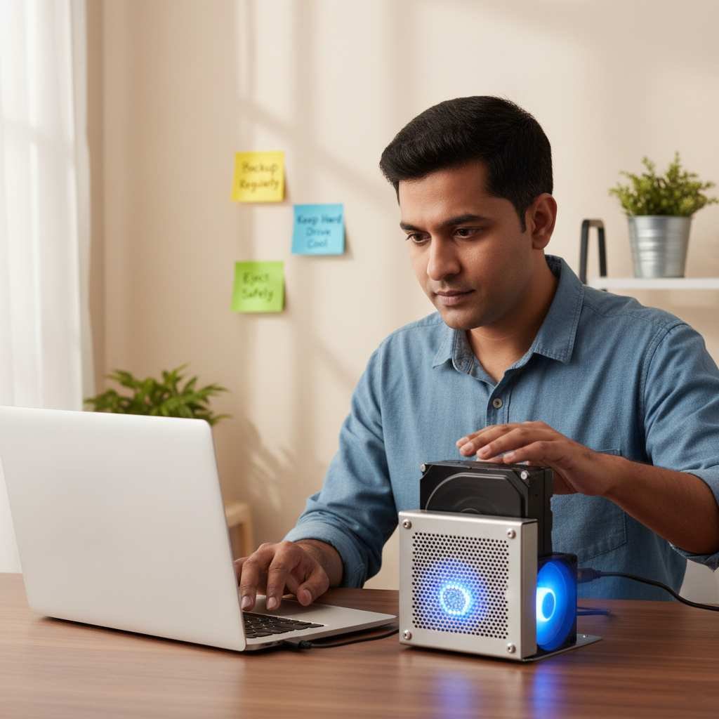 Secure data recovery lab with hard drive data recovery 3.5 inch SATA hard drive via USB backup software cooling fans and digital tips on safety Visit www.dataengineers.in