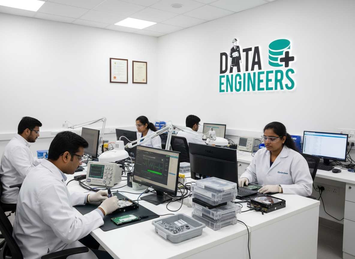 hard drive data recovery services internal external corrupted virus ransomware cctv server nas san crashed failed water damaged fire dropped formatted failed and cleanroom lab www.dataengineers.in
