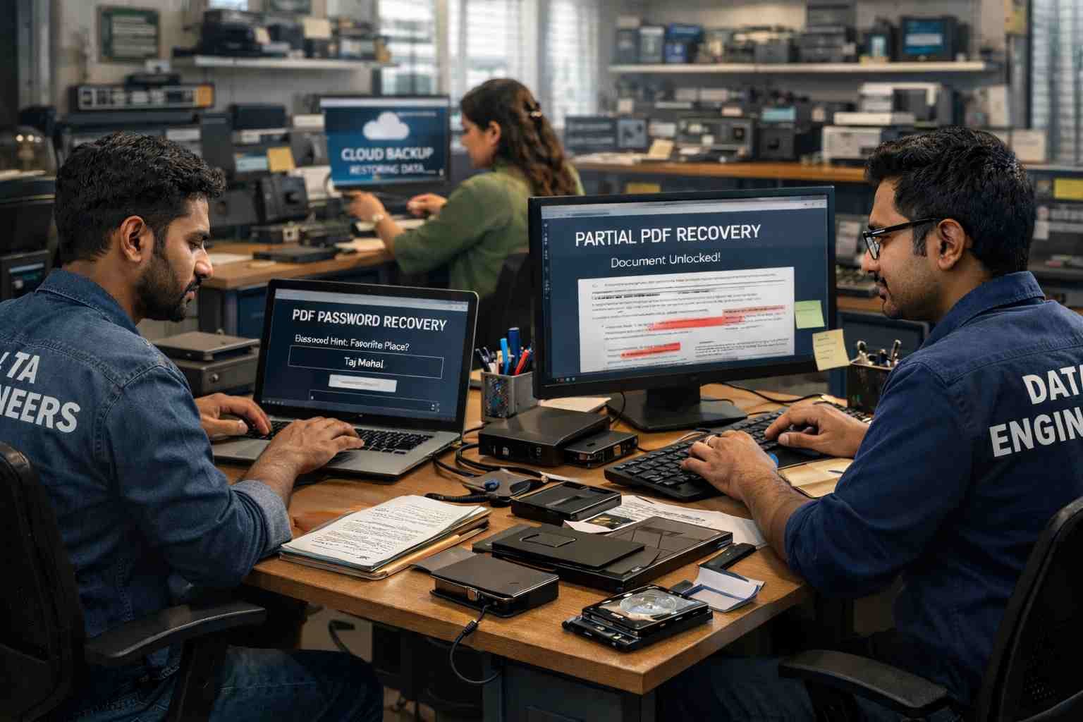 DIY PDF password recovery unlock simple weak passwords backup copies Adobe Acrobat trusted tools partial content recovery older PDF versions secure professional India www.dataengineers.in