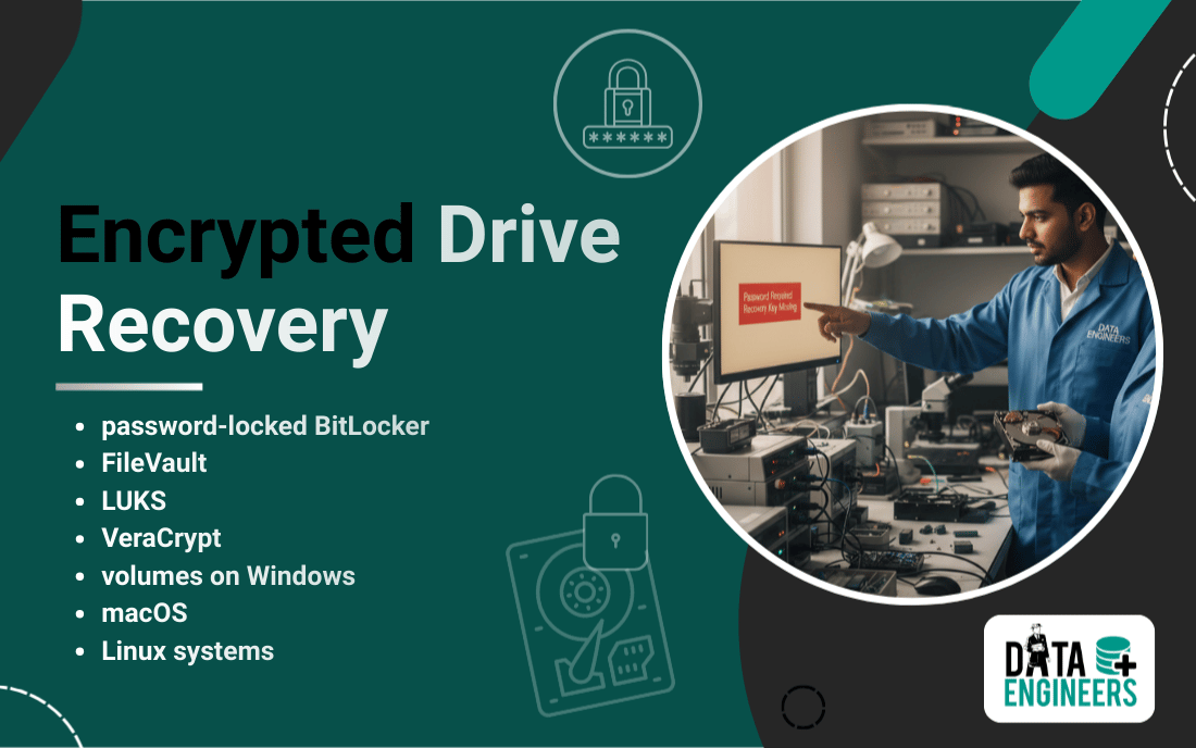 Encrypted Drive Recovery password-locked BitLocker FileVault LUKS VeraCrypt volumes Windows macOS Linux systems