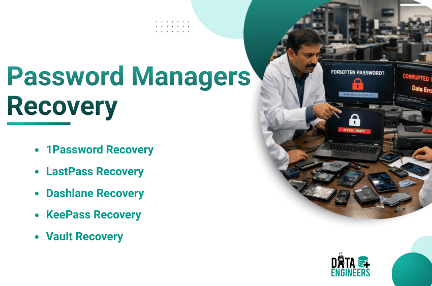 Password Managers Recovery 1Password Recovery LastPass Recovery Dashlane Recovery KeePass Recovery Vault Recovery