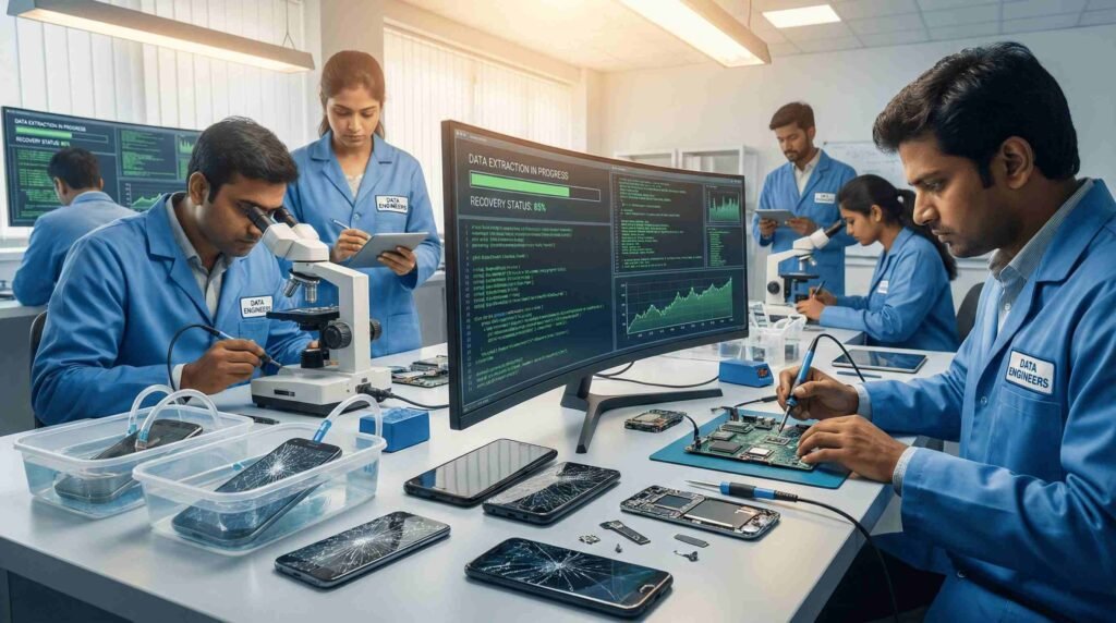 android broken dead damaged phone data recovery unresponsive screen power failure water moisture overheating motherboard internal storage secure forensic extraction India www.dataengineers.in