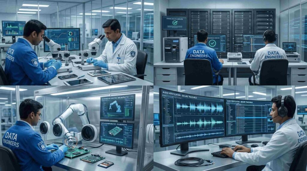 call recording recovery process secure assessment storage analysis audio extraction verification confidential delivery forensic methods India www.dataengineers.in