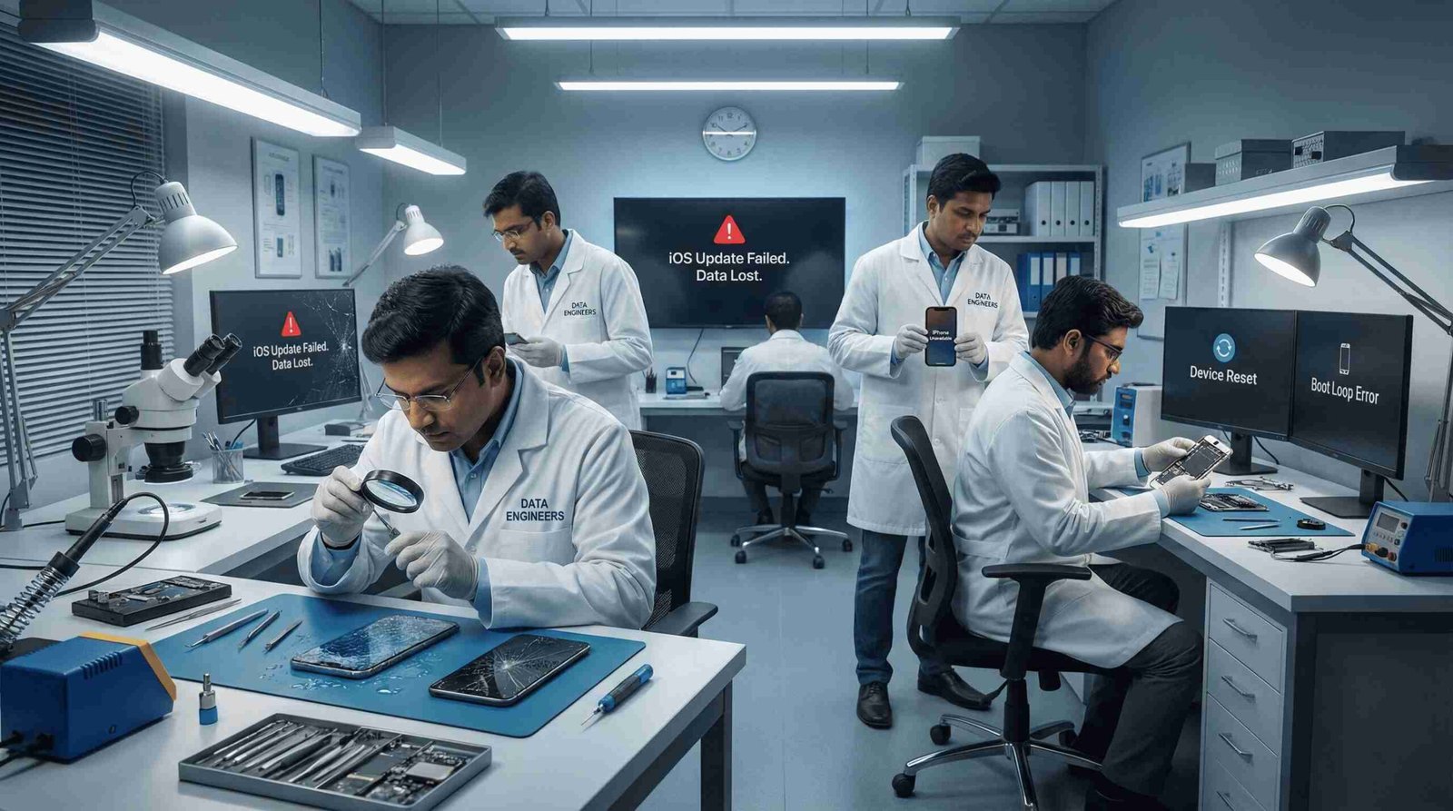 iphone data recovery lost photos videos messages reset ios update failure apple logo boot loop water damaged broken device app data secure forensic recovery India www.dataengineers.in