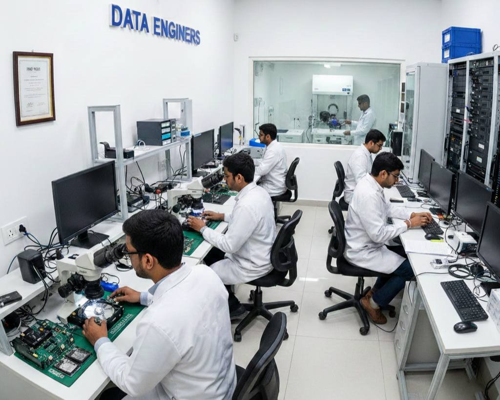 Fast secure hard drive data recovery cleanroom lab HDD SSD RAID external drive repair emergency recovery Delhi ISO certified no recovery no charge www.dataengineers.in