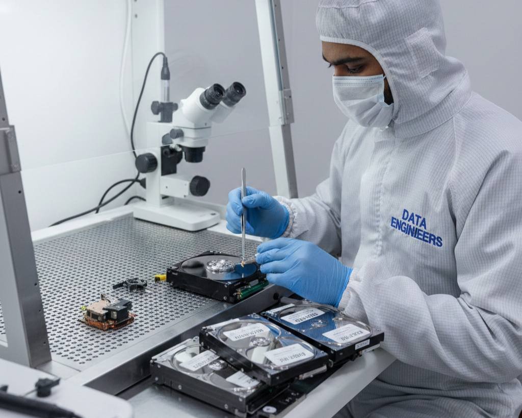Physical hard drive data recovery clicking sound head crash motor failure burned PCB water fire damaged not spinning cleanroom repair secure extraction India www.dataengineers.in