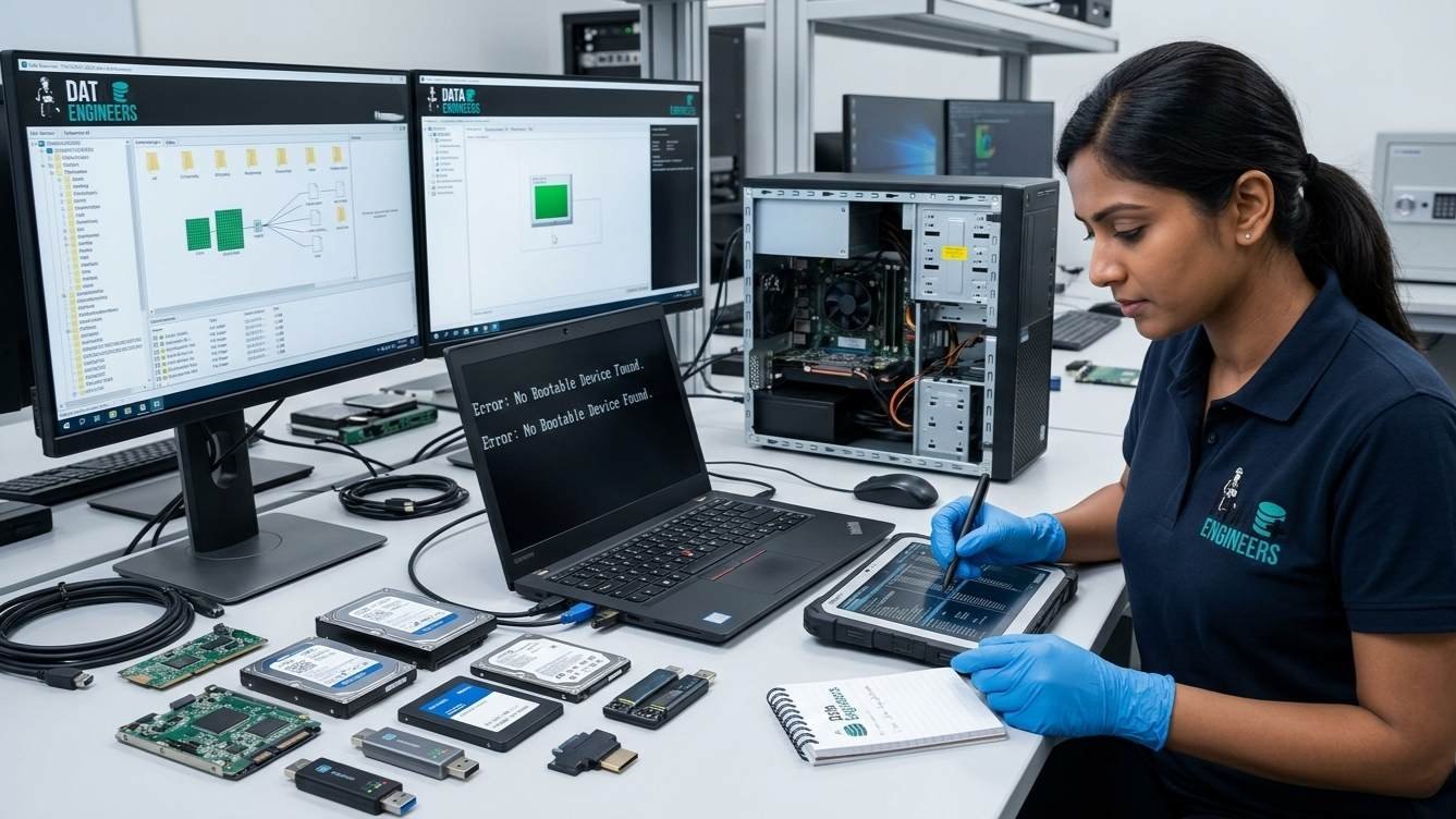 data recovery boot failure laptop desktop hdd ssd servers external drives bios errors malware professional recovery services india www.dataengineers.in