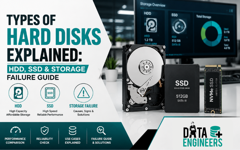 Types of Hard Disks Explained HDD, SSD & Storage Failure Guide www.dataengineers.in