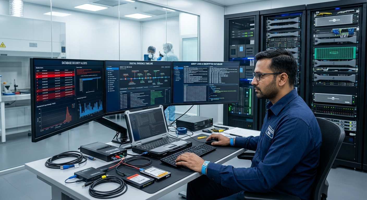 database forensics importance mysql sql server oracle postgresql mongodb database breach investigation deleted database recovery digital evidence analysis www.dataengineers.in