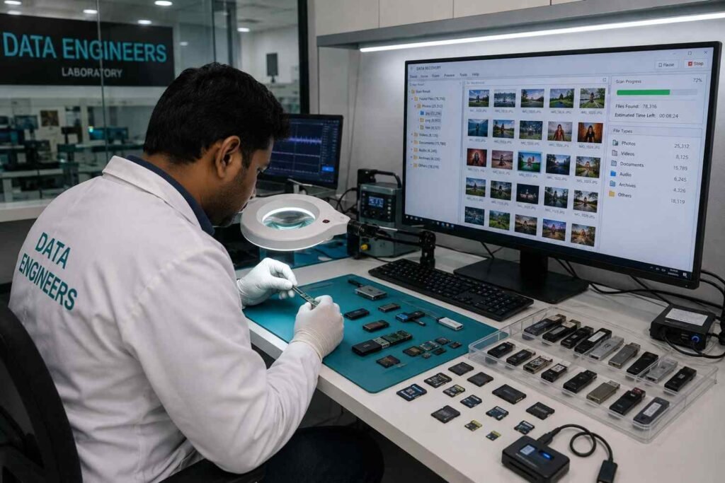 pen drive and memory card data recovery for deleted files corrupted folders formatting errors read errors empty directories and lost photos videos with expert recovery at www.dataengineers.in