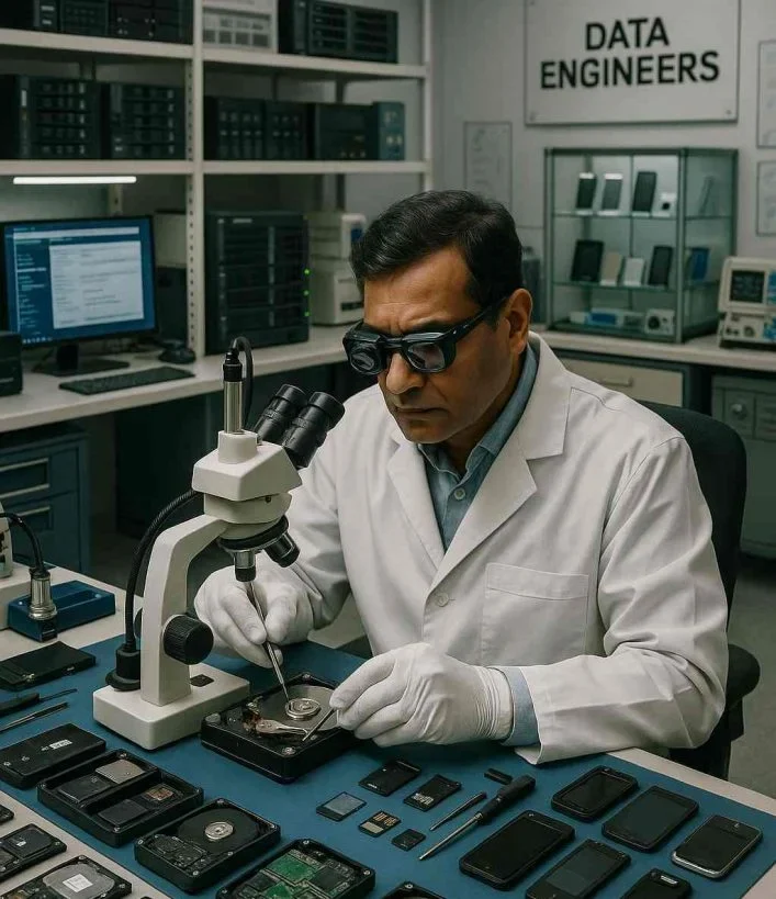 advanced data recovery traning covering hard drive ssd usb memory card mobile and server with cleanroom lab tools real case studies and technical skills trusted experts at www.dataengineers.in