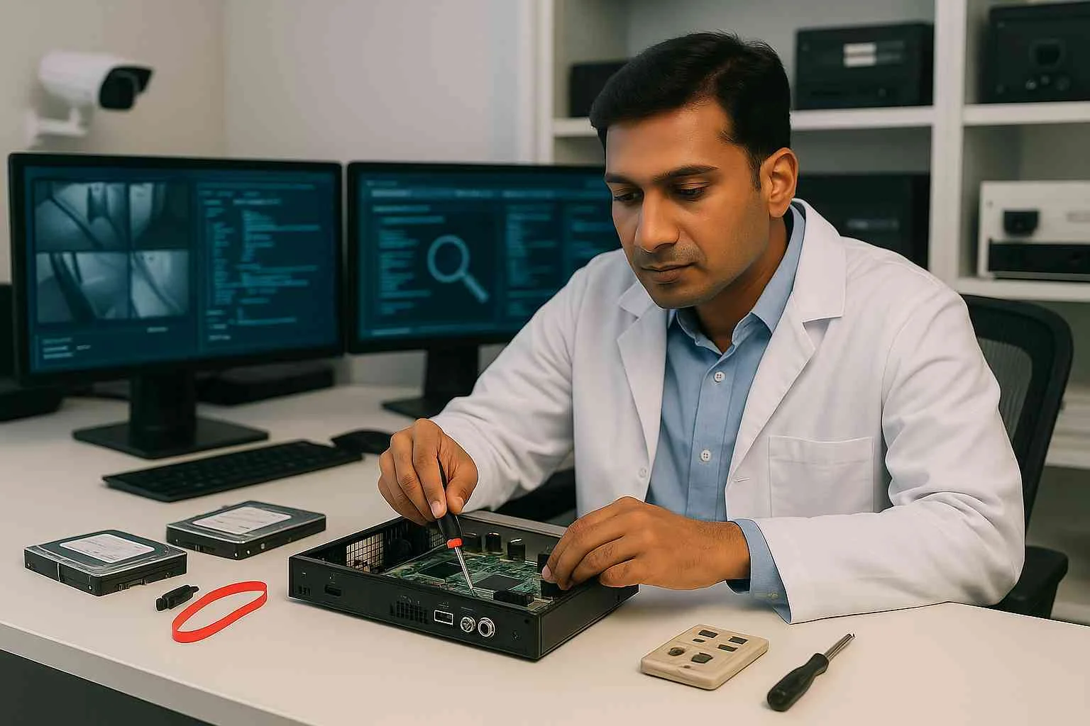 cctv video footage recovery services for raid dvr nvr nas san server video footage deleted formatted corrupted power surge water fire cleanroom lab www.dataengineers.in