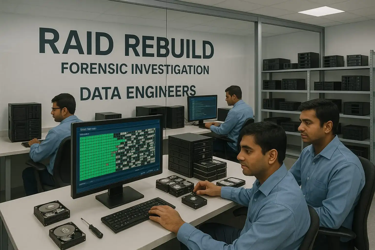 raid forensics data recovery delhi india deleted formatted corrupted raid arrays nas san servers raid 0 raid 1 raid 5 encrypted virus infected forensic experts cleanroom lab www.dataengineers.in