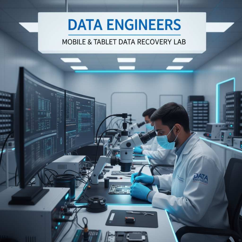 mobile phone data recovery android iphone ios deleted data formatted virus water damaged broken screen dead phone boot loop repair backup restore secure lab cleanroom www.dataengineers.in