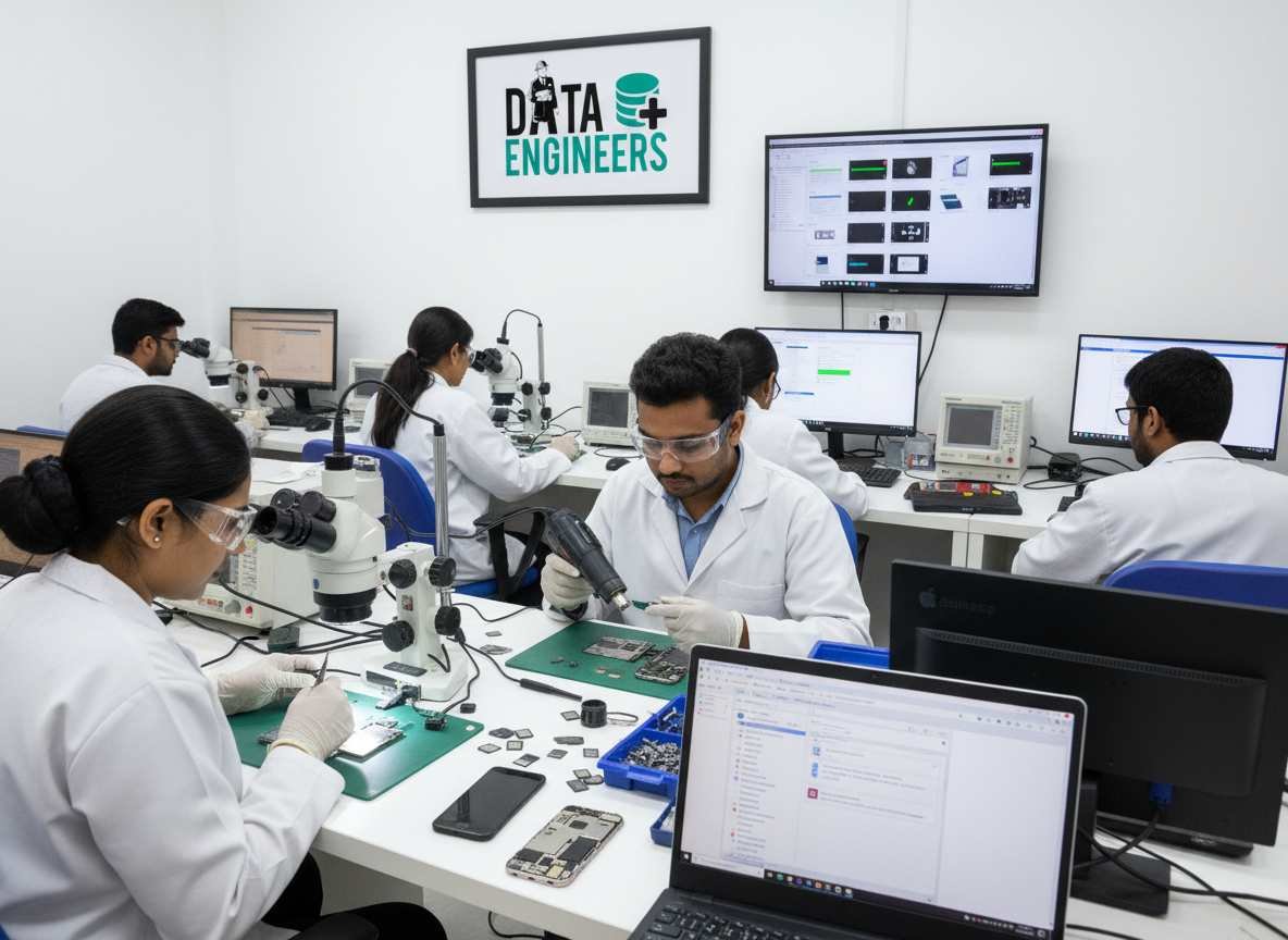 mobile phone data recovery android iphone ios water damaged broken dead phone deleted data formatted virus repair samsung oppo vivo oneplus realme backup cleanroom lab www.dataenngineer.in