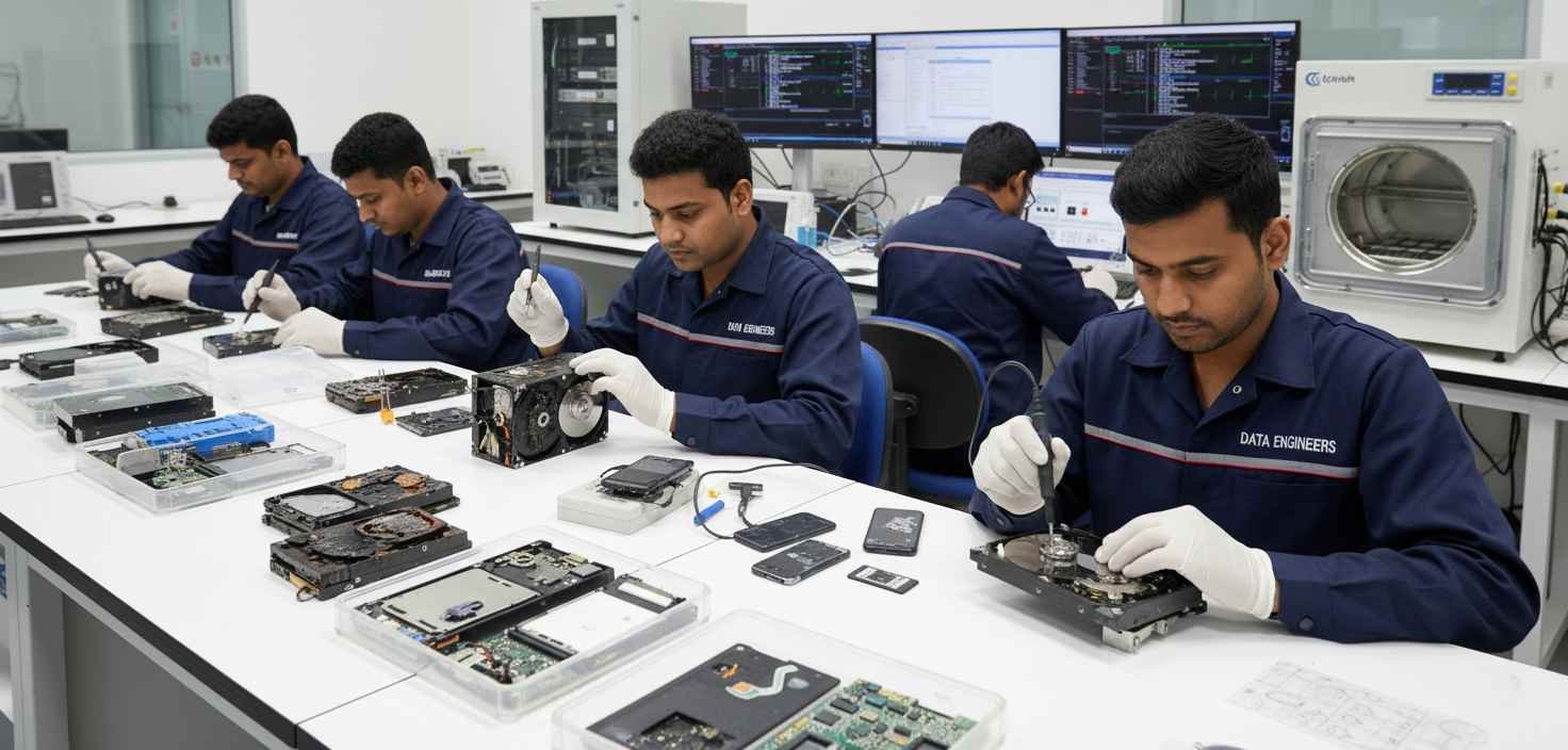 complex data damage recovery 2025 fire water physical damage boot loop OS failure HDD SSD mobile chip-level repair forensic extraction india www.dataengineers.in