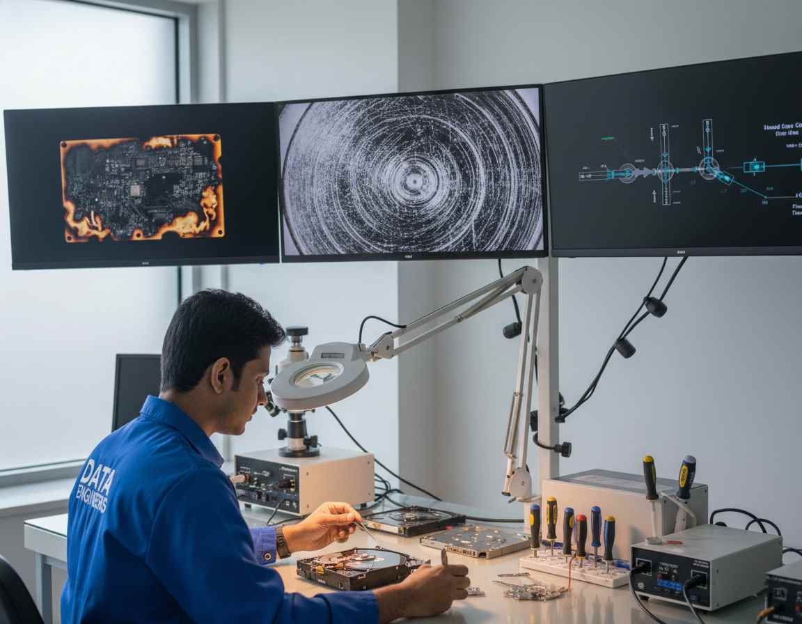 identify physical damage hard drive head crash pcb failure spindle motor firmware platters data recovery india experts www.dataengineers.in