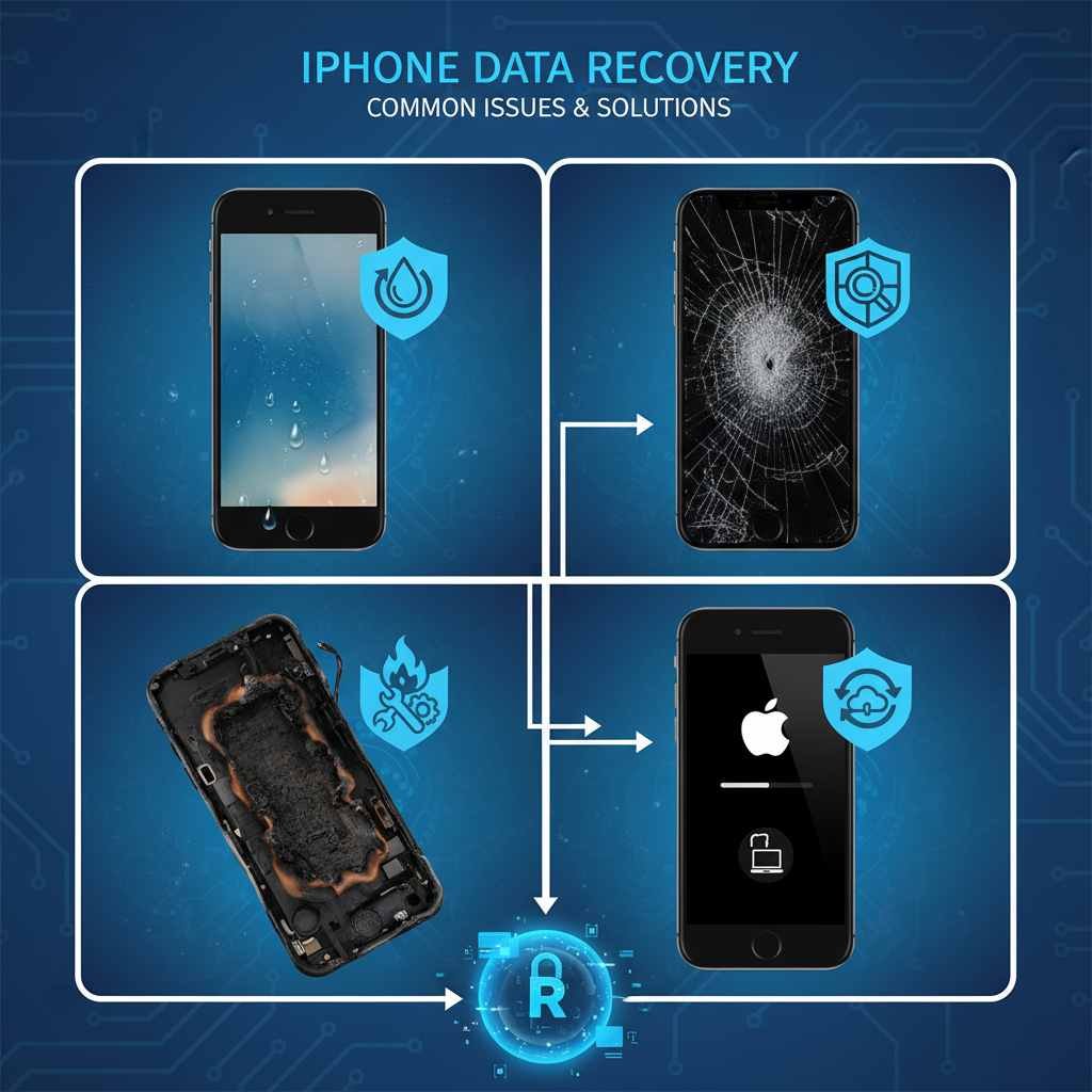 iphone stuck on logo boot loop water fire damage broken screen full storage bricked ios recovery data photos videos contacts chip level forensic extraction lab india www.dataengineers.in