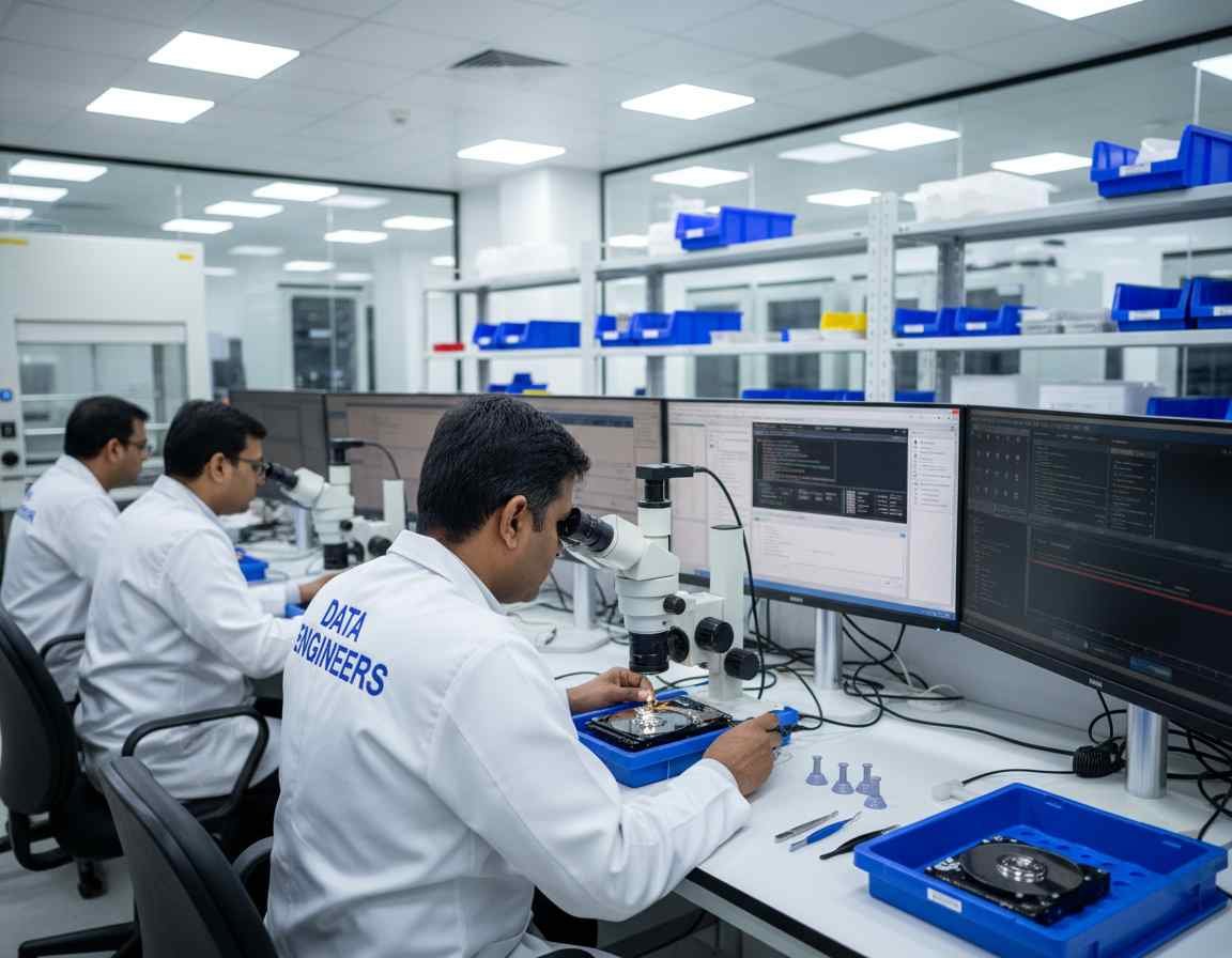 professional data recovery hard drive mechanical issues clicking grinding not spinning damaged platters logical physical files forensic tools india www.dataengineers.in