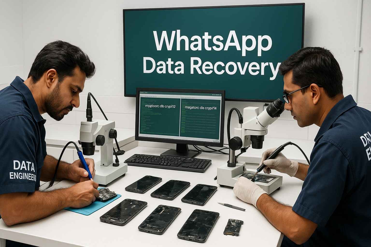 whatsapp chat recovery broken android google drive no backup local database crypt14 crypt12 encrypted messages photos videos chip off microsoldering dead phone www.dataengineers.in