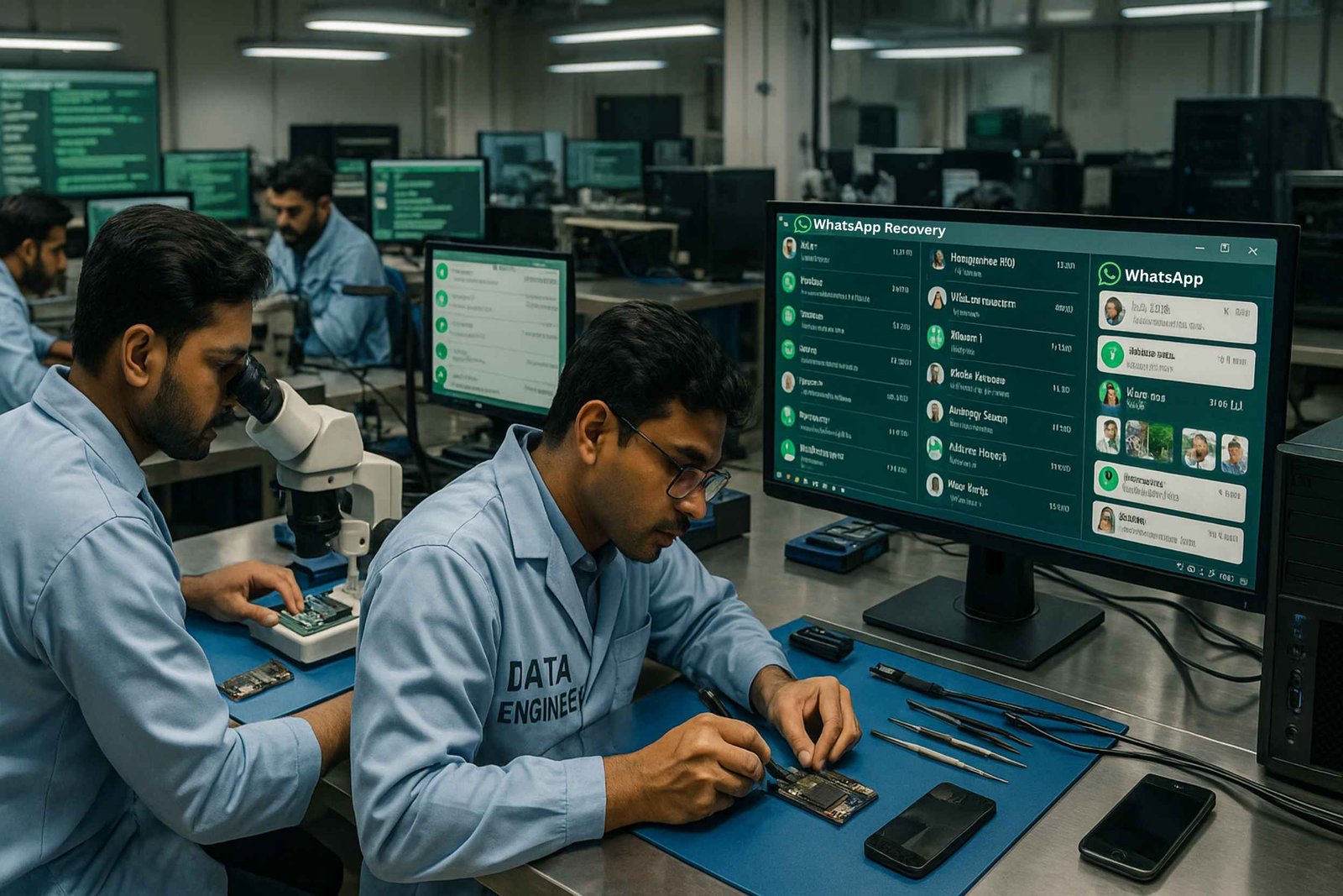 whatsapp chat recovery broken android iphone dead phone water damaged stuck bootloop messages photos videos deleted data extract samsung apple chip level forensic recovery www.dataengineers.in