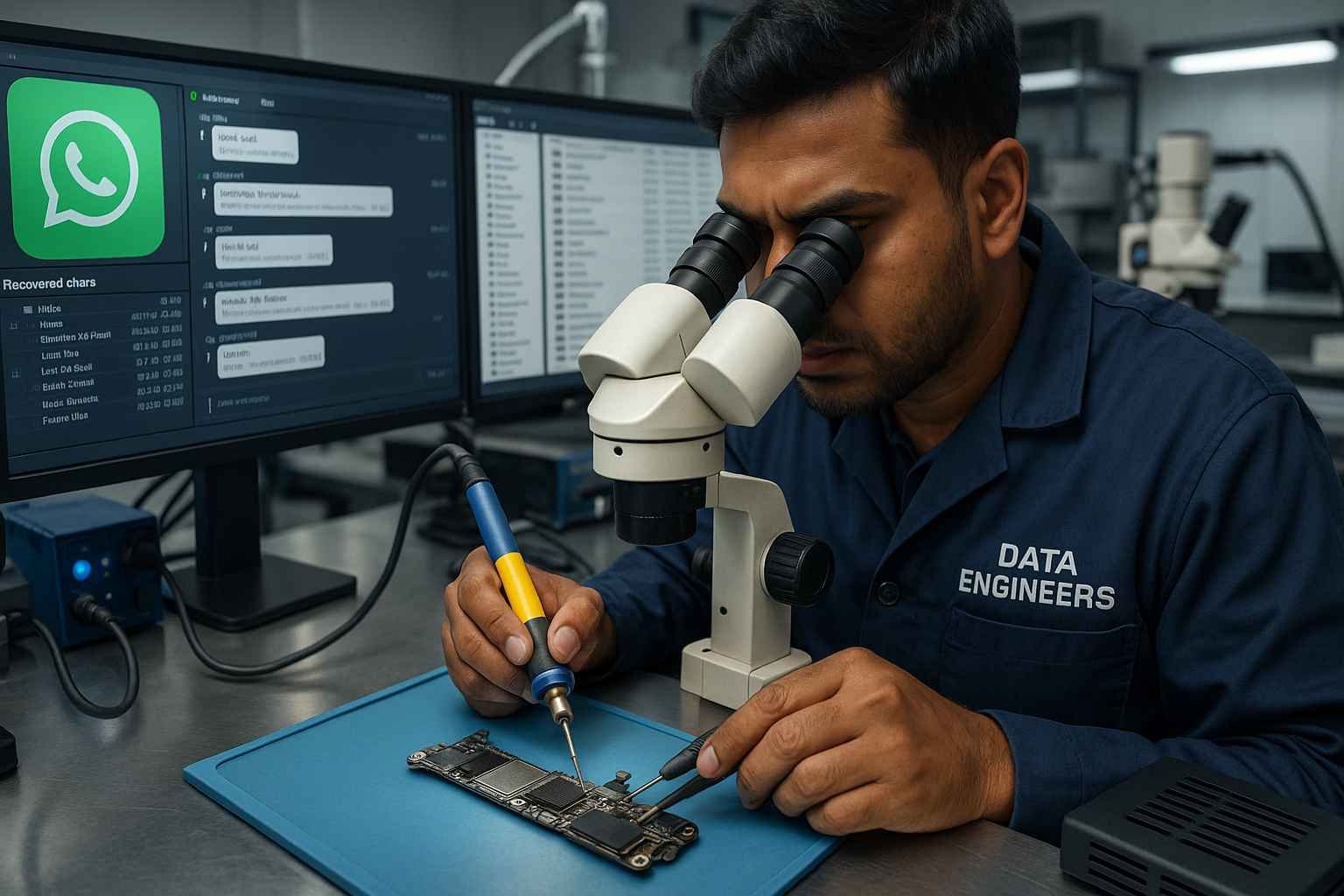 whatsapp recovery dead broken iphone icloud no backup apple logo stuck water damaged motherboard failure nand chip level extract chats photos videos deleted messages www.dataengineers.in