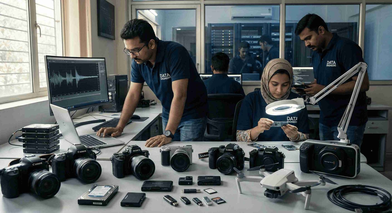 Canon Nikon Sony Panasonic Fujifilm GoPro DJI Insta360 Blackmagic RED corrupted damaged flickering video recovery DSLR drone action cameras India www.dataengineers.in