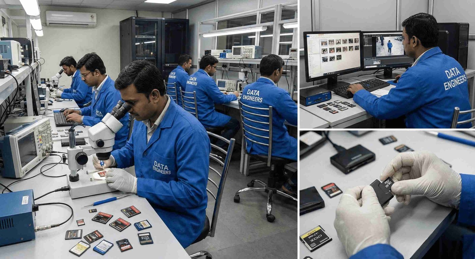 SanDisk Samsung Kingston Lexar Sony Transcend PNY Strontium CF CFast XQD corrupted damaged flickering video recovery DSLR drone CCTV memory cards India www.dataengineers.in