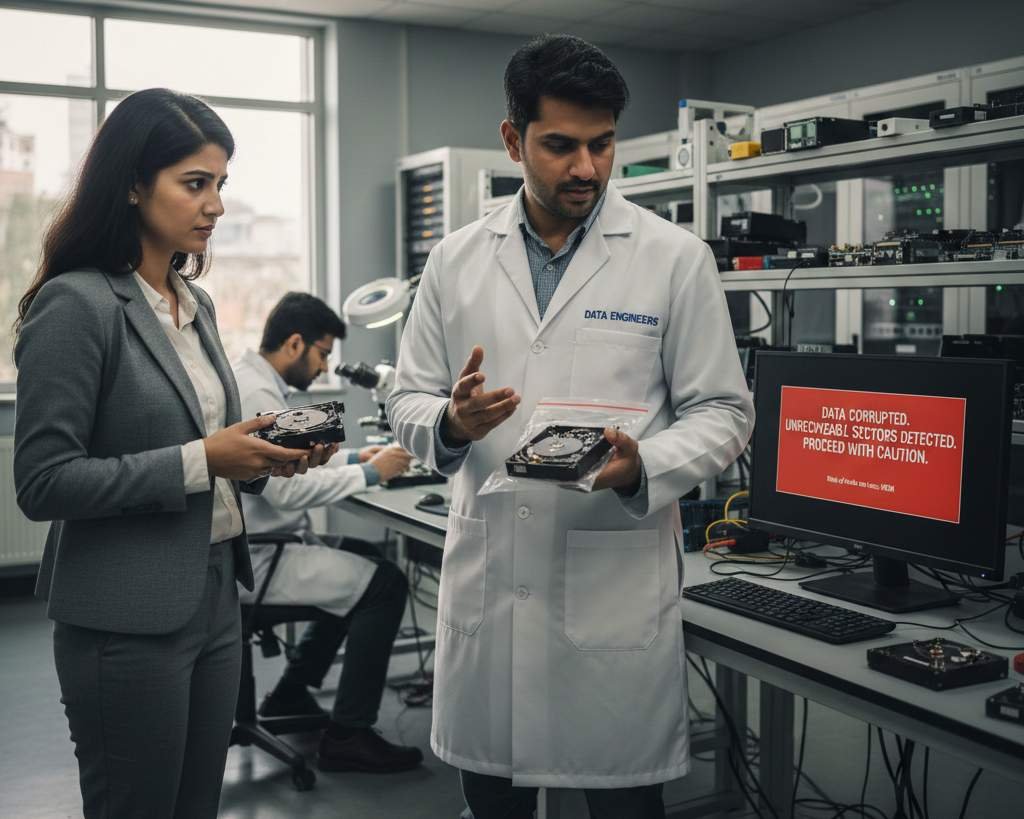 diy encrypted drive recovery risky permanent damage to encryption metadata loss of recovery key overwritten data irreversible loss expert encrypted drive recovery services www.dataengineers.in