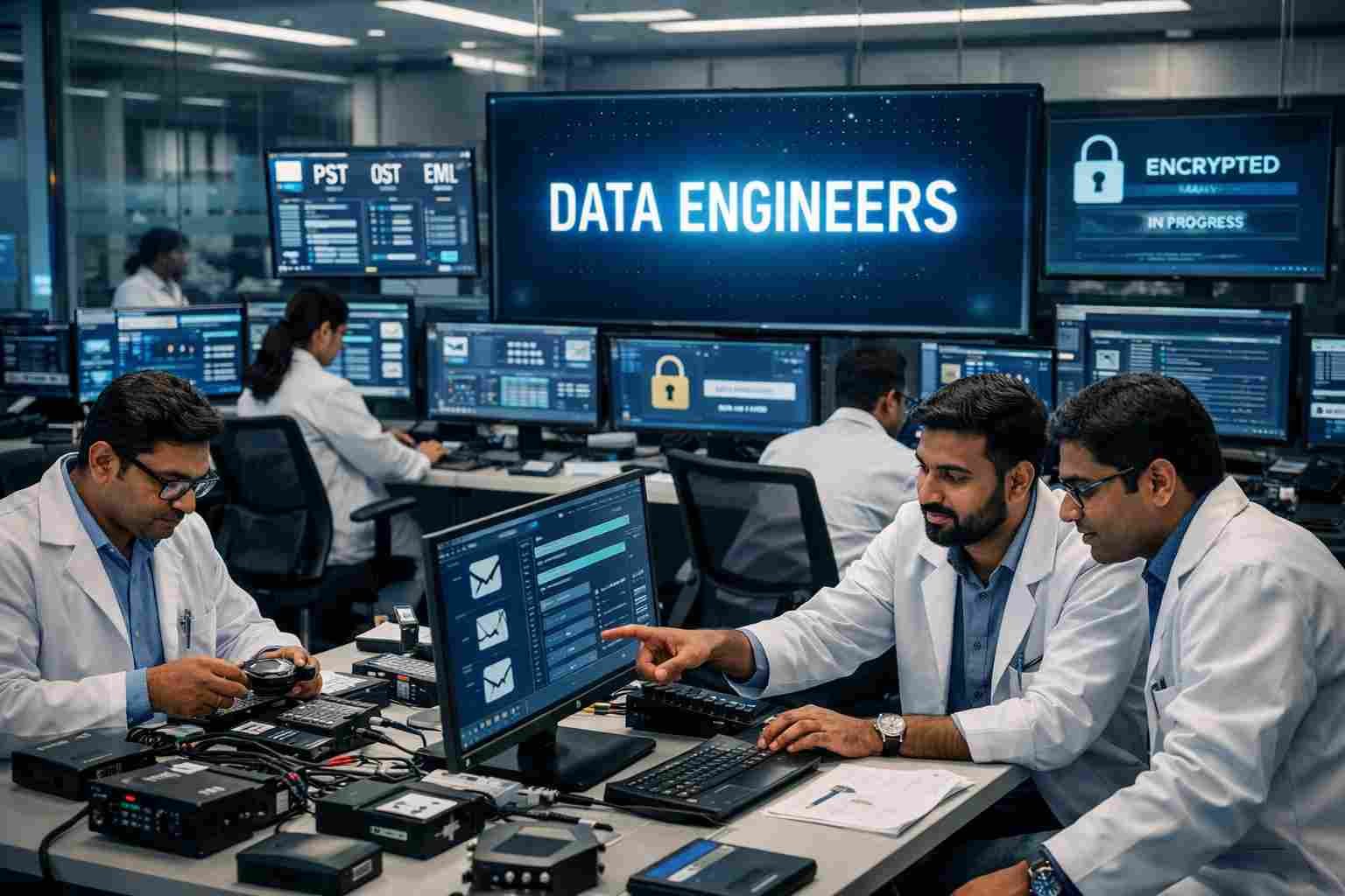 email password recovery pst ost dbx eml msg thunderbird the bat! restore lost emails decrypt secure business personal data India www.dataengineers.in