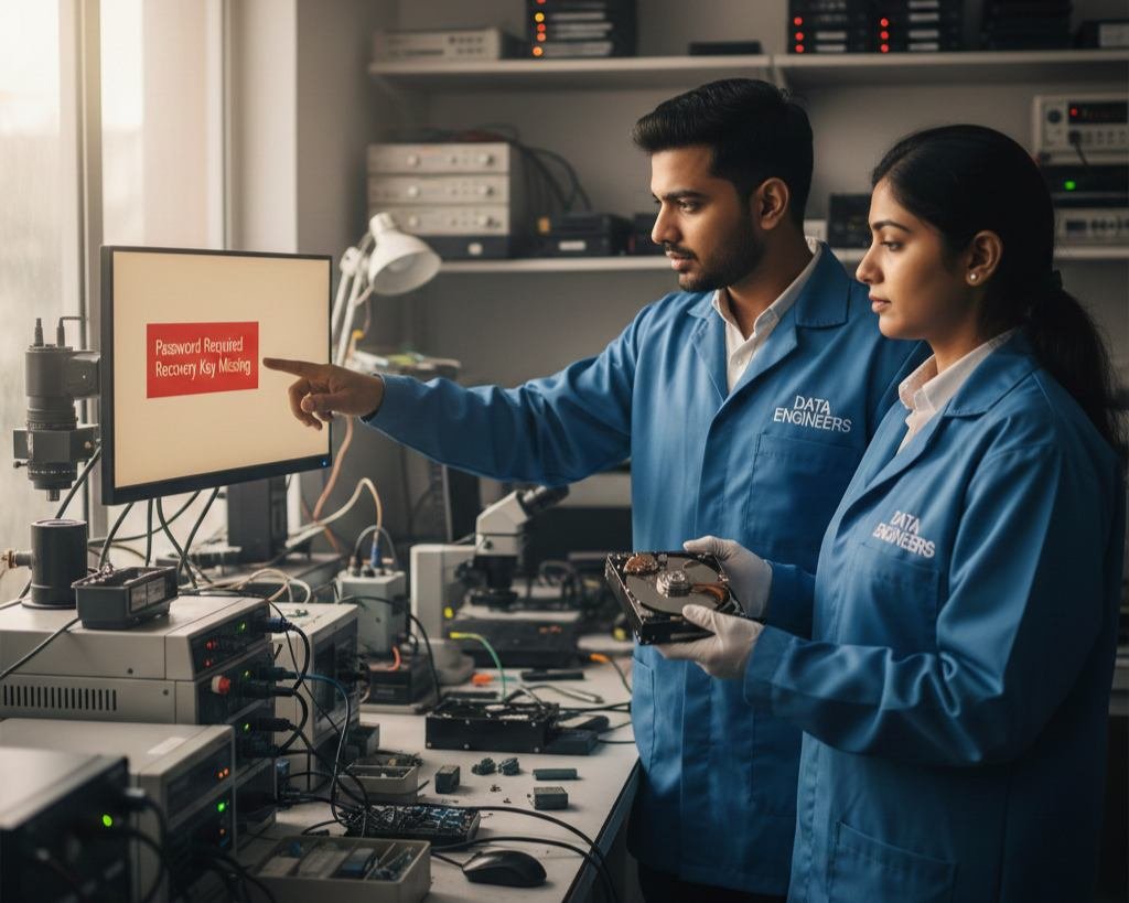 encrypted drive recovery password locked drive inaccessible volume lost key forgotten passphrase unlock data recovery services secure extraction forensic tools india www.dataengineers.in