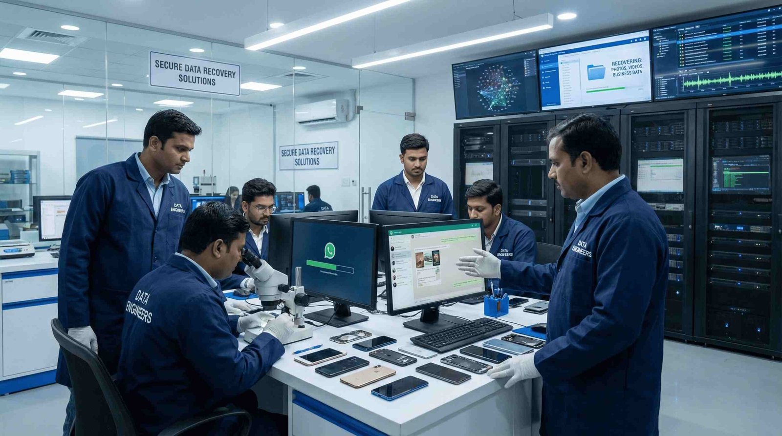 whatsapp data recovery deleted chats photos videos business messages android iphone broken damaged restore forensic tools secure extraction India www.dataengineers.in